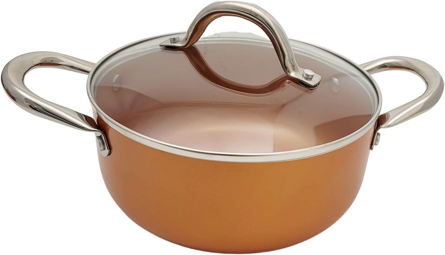 Nonstick Copper Ceramic Dutch Oven Stew Soup Pot Braiser with Stainless Steel Handles & Vented Glass Lid (6.5 Qt)