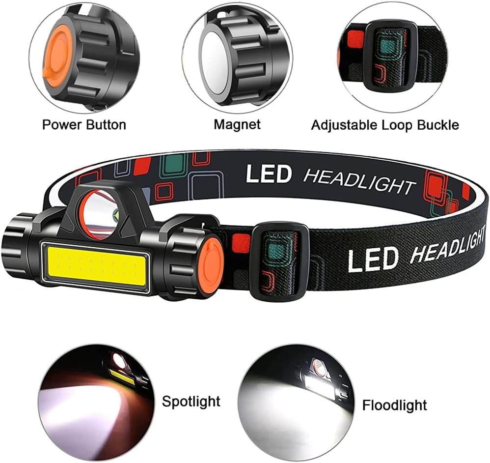 Rechargeable Headlamp Super Bright & Lightweight LED Headlamp, Adjustable Beam, Angle & Strap Head Lamp, Waterproof Headlight Flashlight for Running Camping Cycling Outdoor Adults Kids