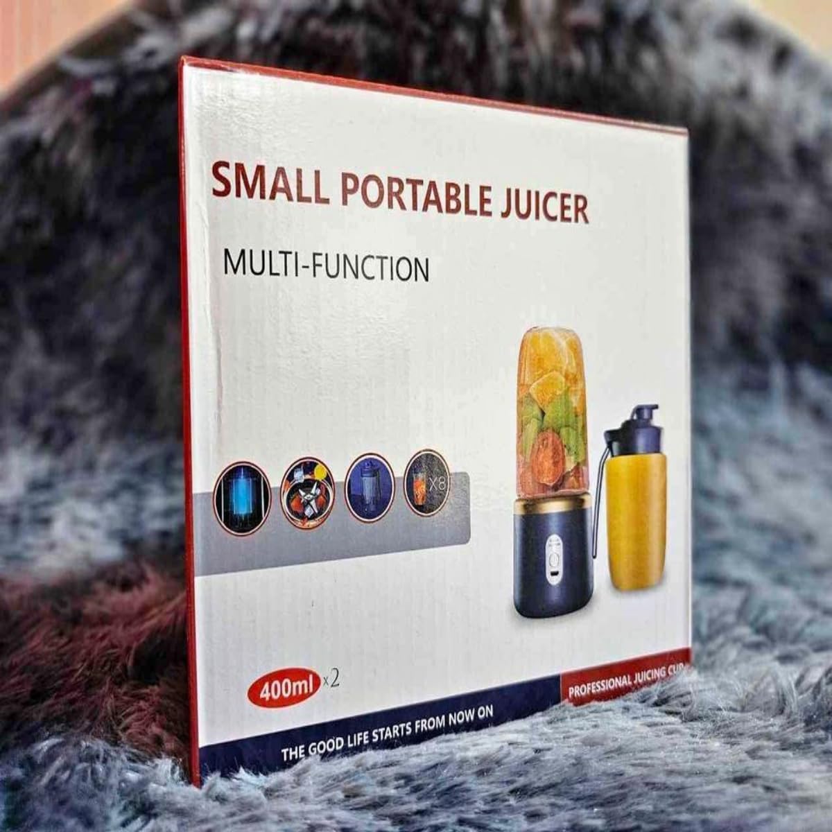 Mini Portable Juicer Blender/ 6 Blade Wireless Machine, 400ml Smoothie & Milkshake Maker, Blue USB Rechargeable with 2 Bottles, Versatile for Fresh Juices & Nutrient Extraction
