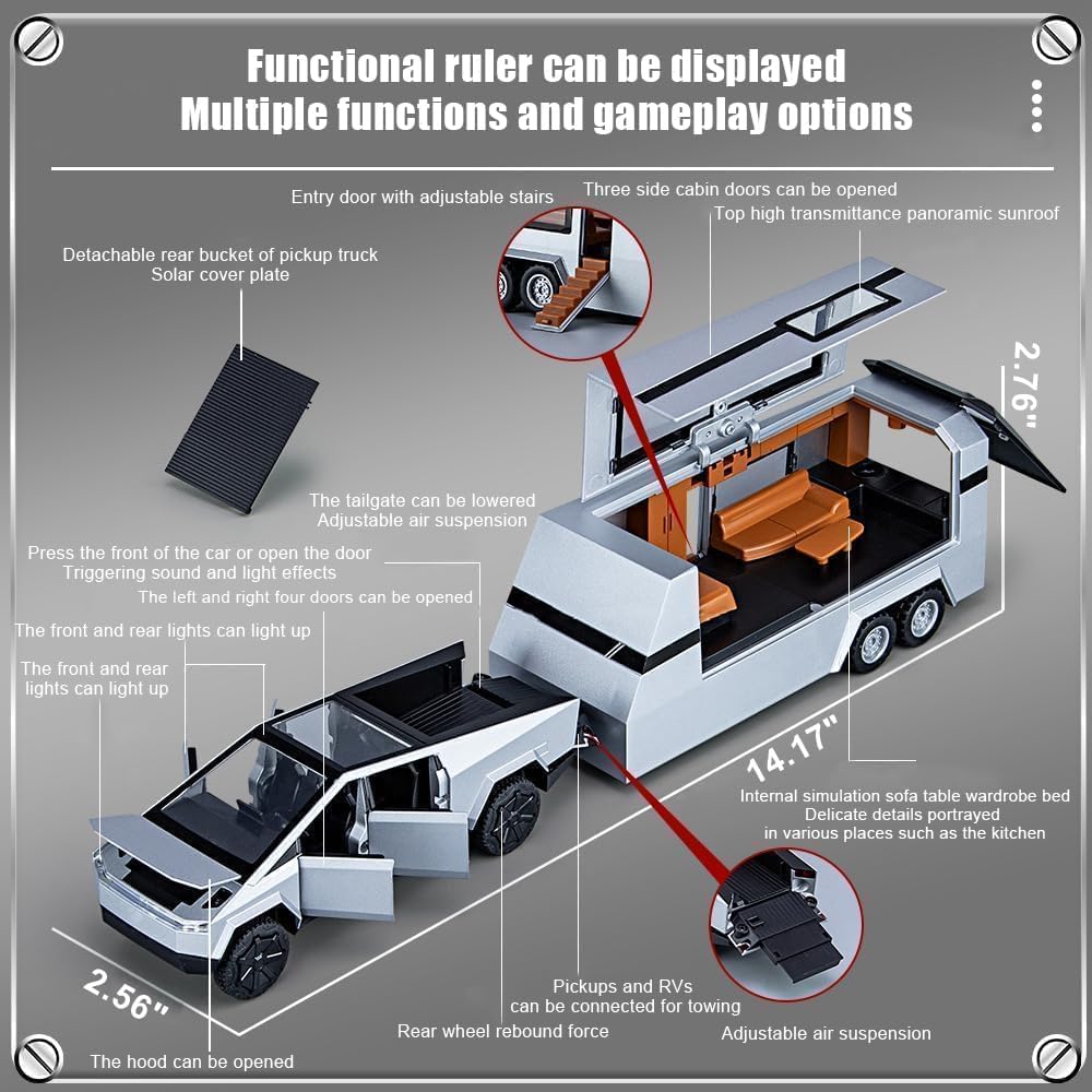 1/32 Cyber Pickup Trailer RV Model Kit,Boys Mars Pickup Toy Truck for Boys Age 4-7,Off-Road Vehicle Alloy,Car Model Diecast Metal Toy,Truck Model Simulation