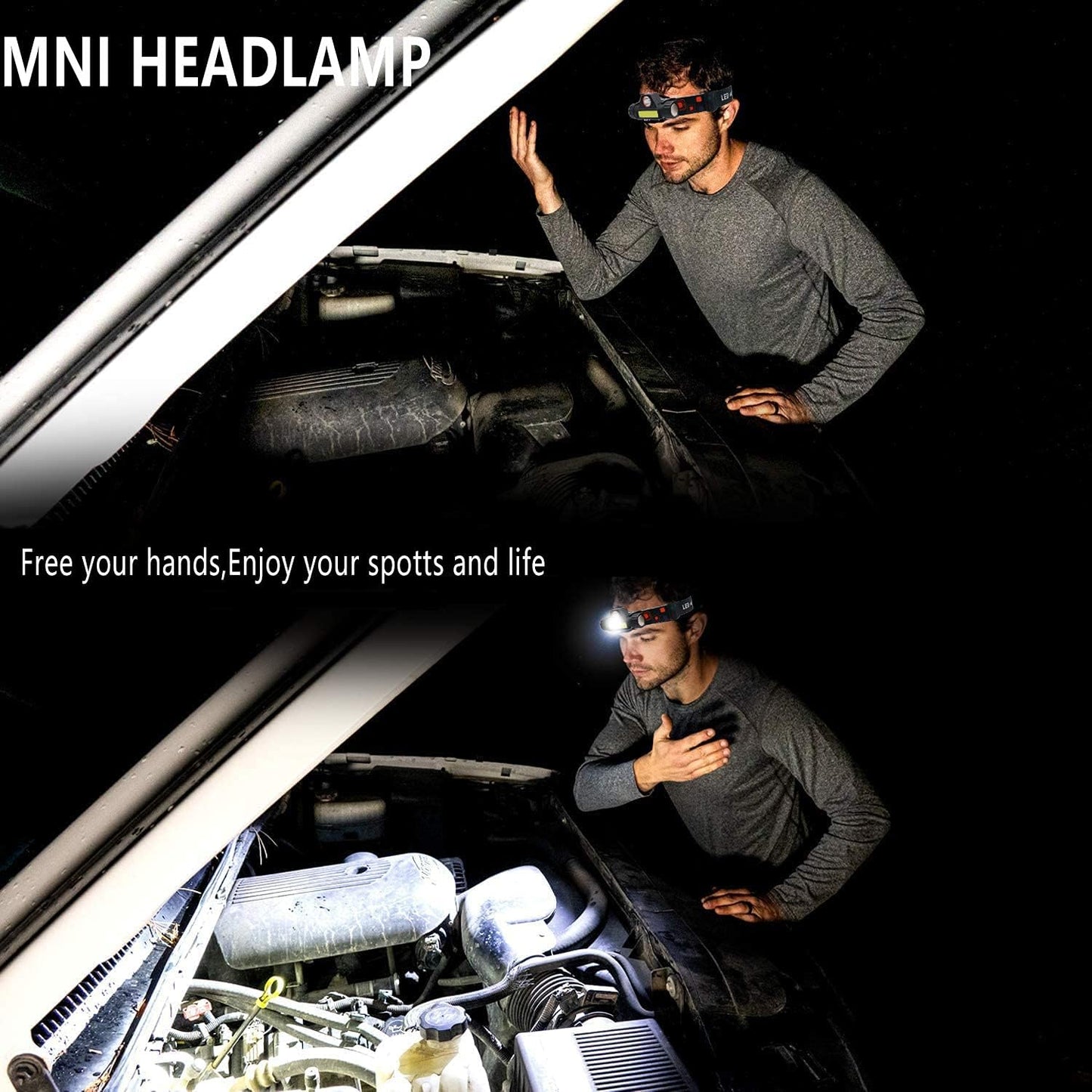 Rechargeable Headlamp Super Bright & Lightweight LED Headlamp, Adjustable Beam, Angle & Strap Head Lamp, Waterproof Headlight Flashlight for Running Camping Cycling Outdoor Adults Kids
