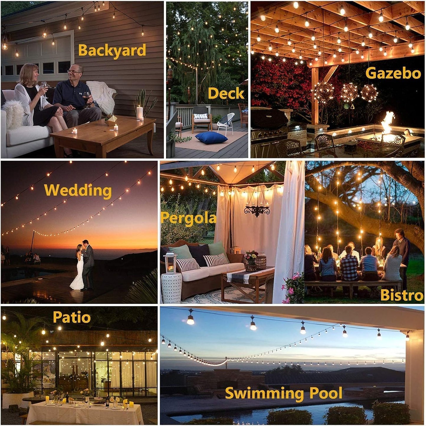 Outdoor String Lights, Commercial Grade Festoon Lights 10 Meter 20 LED Bulbs, Outdoor Waterproof Decorative Hanging Light String for Patio Garden Porch Yard 