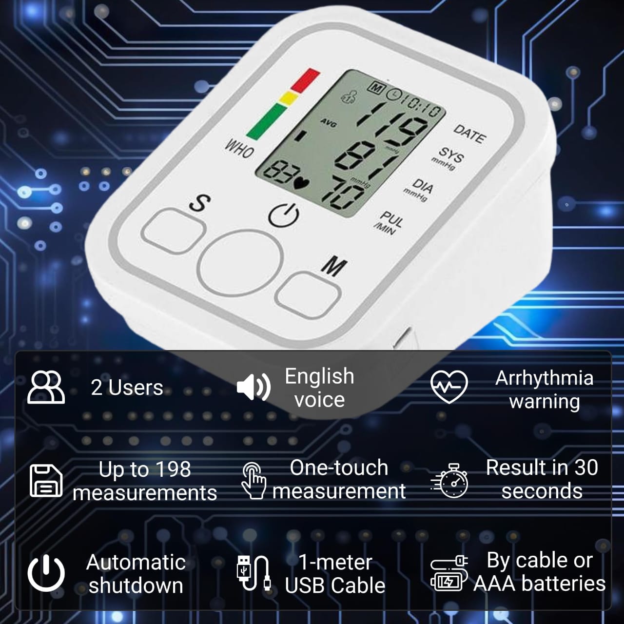 Automatic Blood Pressure Monitor, Clinically Validated, Blood Pressure Machine with Arrhythmia Detection & Colour-Coded Risk Indicator according to WHO standards