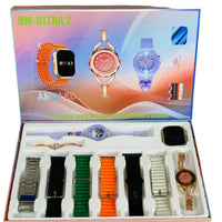 Watch-Ultra Aluminum Ceramic case ECG Heart rate Bluetooth Waterproof Smart with 6 Bands and Mignat Charger Family pack