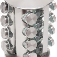 Home Basics Revolving 16 Jar Spice Rack | Carousel Rack With Brushed Silver Finish | Contemporary Rotating Organizer For Kitchen Store