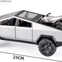 Toy Car 1:24 Tesla Cybertruck Pickup With Motorcycle Alloy Car Model Diecast Toy Vehicle Sound and Light Simitation Cars Model Toys Gift