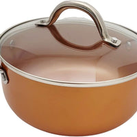 Nonstick Copper Ceramic Dutch Oven Stew Soup Pot Braiser with Stainless Steel Handles &amp; Vented Glass Lid (6.5 Qt)