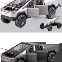 Toy Car 1:24 Tesla Cybertruck Pickup With Motorcycle Alloy Car Model Diecast Toy Vehicle Sound and Light Simitation Cars Model Toys Gift