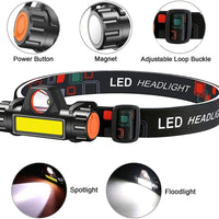 Rechargeable Headlamp Super Bright &amp; Lightweight LED Headlamp, Adjustable Beam, Angle &amp; Strap Head Lamp, Waterproof Headlight Flashlight for Running Camping Cycling Outdoor Adults Kids
