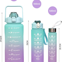Water Bottles Set of 3, 2000ml+900ml+500ml BPA Free Motivational Sports Water Bottle with Time Capacity Marker Water Bottle for School