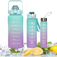 Water Bottles Set of 3, 2000ml+900ml+500ml BPA Free Motivational Sports Water Bottle with Time Capacity Marker Water Bottle for School