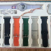 Watch-Ultra Aluminum Ceramic case ECG Heart rate Bluetooth Waterproof Smart with 6 Bands and Mignat Charger Family pack