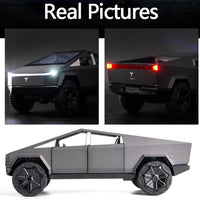 Toy Car 1:24 Tesla Cybertruck Pickup With Motorcycle Alloy Car Model Diecast Toy Vehicle Sound and Light Simitation Cars Model Toys Gift