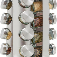 Home Basics Revolving 16 Jar Spice Rack | Carousel Rack With Brushed Silver Finish | Contemporary Rotating Organizer For Kitchen Store
