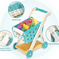 Kids Shopping Cart Trolley Play Set with Pretend Food and Accessories,Toy Shopping Cart Trolley for Kids Baby with Play Foods, Grocery Shopping Cart Playing Pretend Games&nbsp;