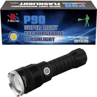 P 90 Super Light Rechargeable Flashlight 90000 High Lumens, High Power Led Flashlight, XHP70.2 Powerful with Zoomable, 5 Modes, IPX7 Waterproof, Flashlight for Camping, Hiking, Emergencies
