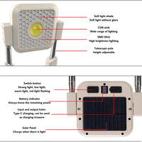 Solar Work Lights, Solar Powered Work Lights, Rechargeable Work Light for Outdoor Camping, 10000LM High Brightness, Adjustable Height
