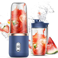 Mini Portable Juicer Blender/ 6 Blade Wireless Machine, 400ml Smoothie &amp; Milkshake Maker, Blue USB Rechargeable with 2 Bottles, Versatile for Fresh Juices &amp; Nutrient Extraction